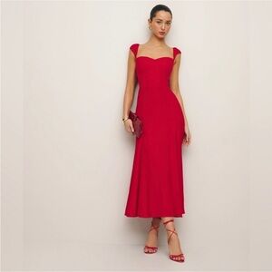 NEW Reformation Bryson Midi Short  Sleeve Dress in Cherry Red | size 0